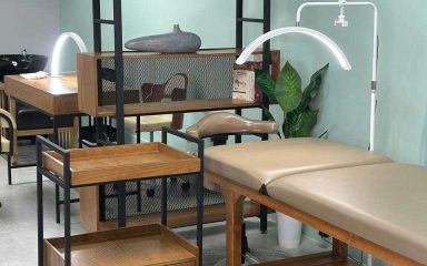 ست تجهیزات کرم رنگ سالن زیبایی با رنگ سبز